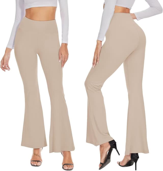 Detalle de TNNZEET flared high-waisted leggings with pockets for yoga, gym and workouts