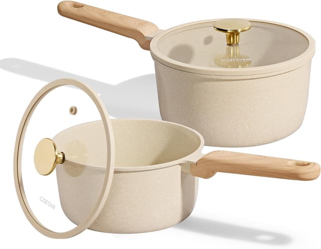 Detalle de CAROTE 1.6Qt & 3.0Qt Sauce Pan Sets with Lid Ceramic Nonstick (PFOA Free)