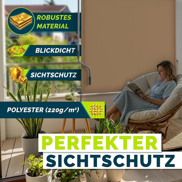 Thumbnail 6 de tillvex® Senkrechtmarkise 200 x 250 cm mit Regencover – Außenrollo für Sicht- und Sonnenschutz am Balkon