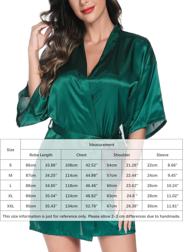 Detalle 2 de Vlazom Peignoir femme en satin satiné col V avec ceinture (peignoir de mariée/temoin/demoiselle d’honneur)