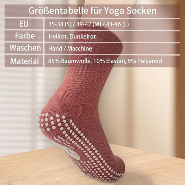 Detalle de TENQUAN Yoga Socken mit rutschfestem Griffmuster (2 oder 4 Paar) für Damen & Herren, Unisex 35–46