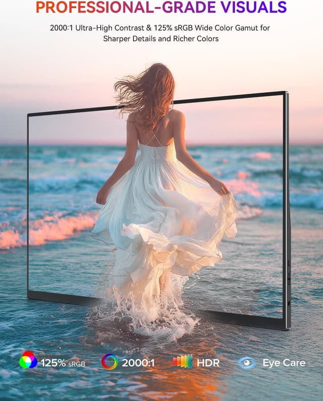 Detalle de UPERFECT tragbarer Monitor 15,6 Zoll (125% sRGB) – FHD IPS mit mattem Display und Klappständer