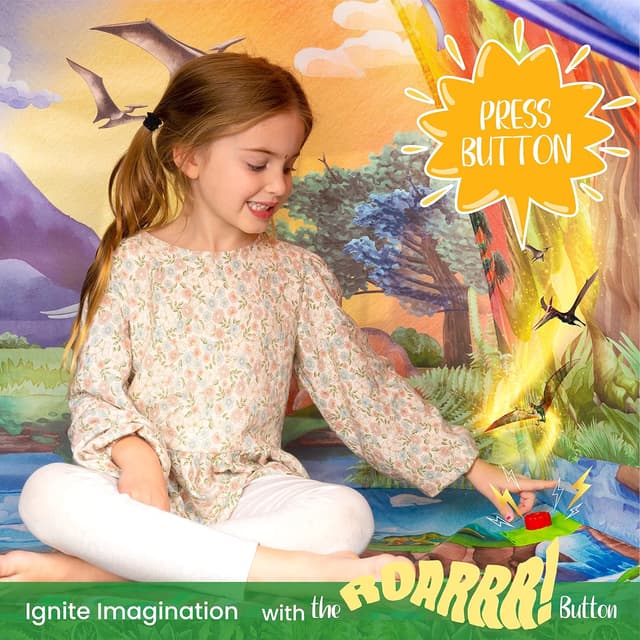 Detalle de W&O Dino Super Dome with Roar Button Dinosaur Tent with LED Lights (Kids 3–12)