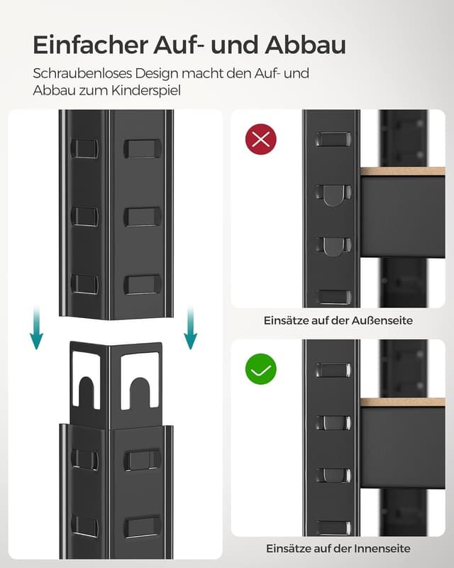 Detalle de SONGMICS Schwerlastregal-Set GLR044B02 (2er Set), 40 × 80 × 160 cm, Stahlgestell, 4 höhenverstellbare Ablagen