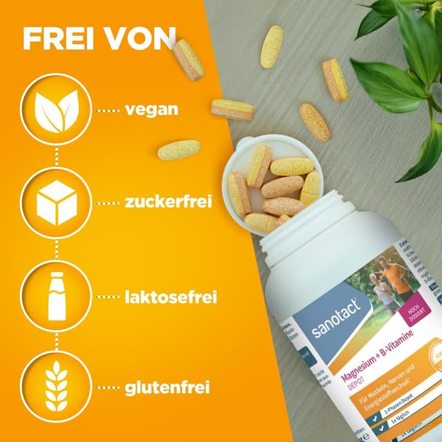 Detalle 2 de sanotact Magnesium 500 plus B Vitamine (180 Tabletten) – hochdosiertes Magnesium für Muskeln, Nerven & Energiestoffwechsel