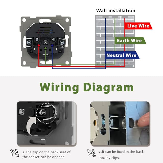 Detalle de BSEED Schuko Unterputzsteckdose mit Dual-USB und USB-C (16 A) – Typ C, 86 mm, weiß