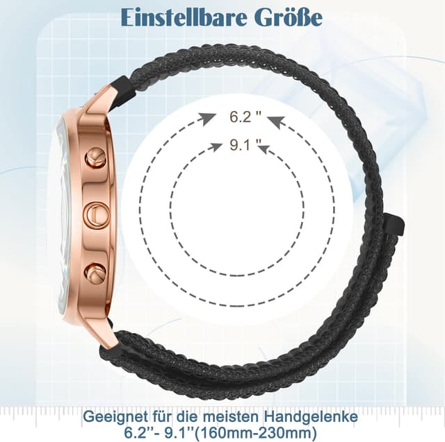 Detalle 2 de Vodtian 18 mm Nylon Armband mit Schnellverschluss – passend für Garmin Venu 2S/3S, Venu/Forerunner 255S & mehr