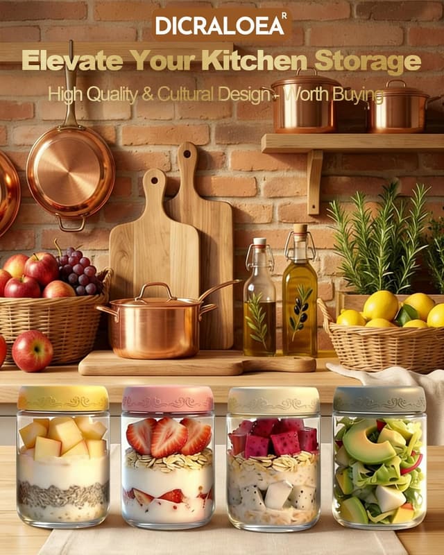 Detalle 2 de DicraoLea Glass Overnight Oats Jars 16oz