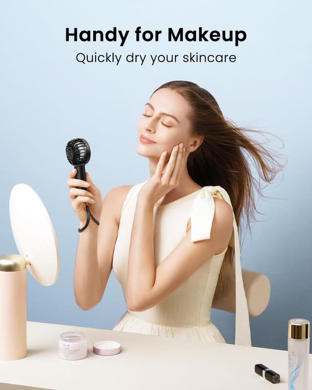 Detalle 2 de Gaiatop Mini Portable Handheld Fan (3-speed, USB rechargeable) for travel, camping and quick makeup drying