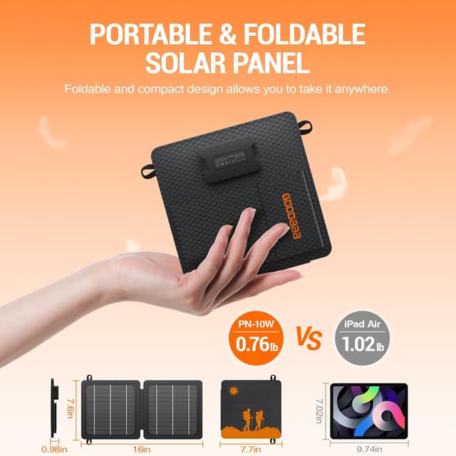 Detalle de GOODaaa 10W Portable Solar Charger (Dual USB) Foldable, Waterproof & Shockproof