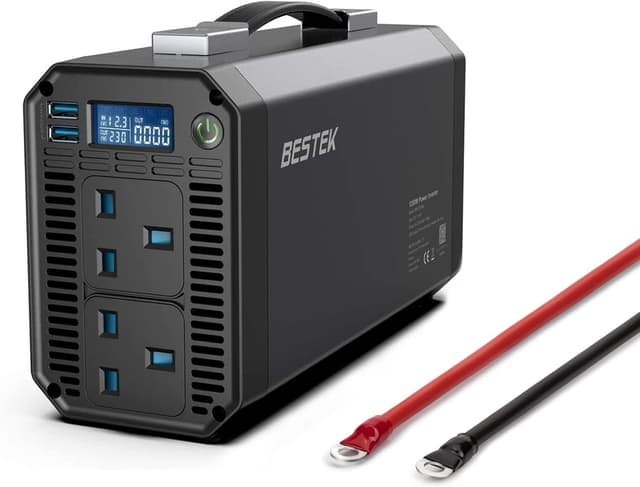 Detalle de BESTEK 1200W 12V Car Inverter with 2 UK Outlets, 2 USB ports and LCD display