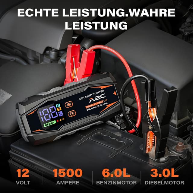 Detalle 2 de A2C Starthilfe Powerbank 12V – 16.800 mAh Jump Starter mit 3 USB, LED und Starthilfekabel