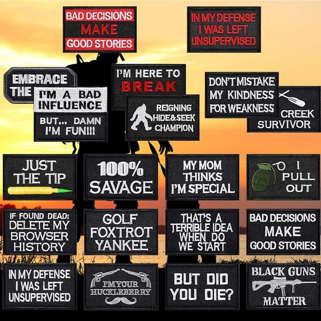 Detalle de AXEN 20-Piece Tactical Morale Embroidery Patch set with hook & loop backing