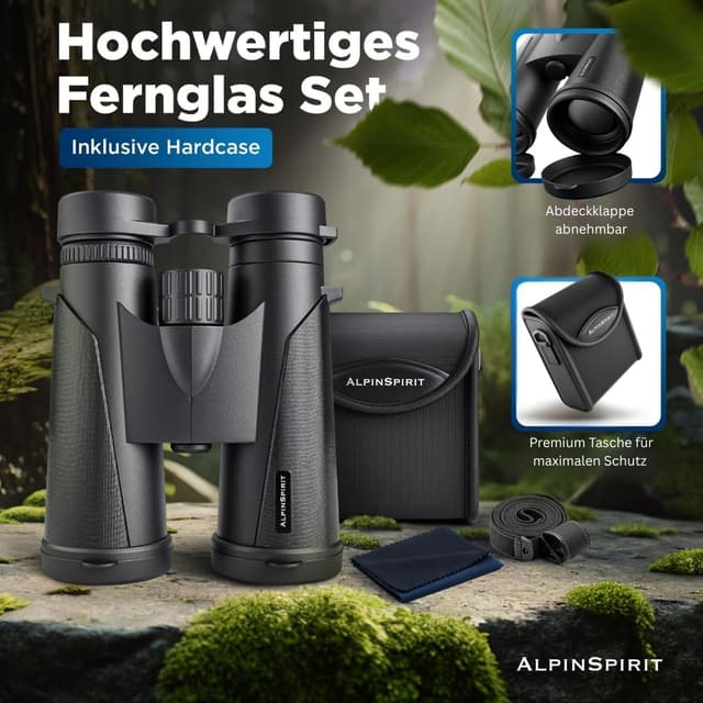 Detalle 2 de AlpinSpirit 10x42 Fernglas inkl. Tasche & Zubehör – kompakt, leicht und für Brillenträger gedacht