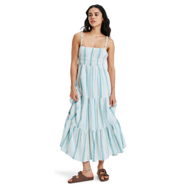 Detalle de Roxy Sunshine Coastline Stripe: vestido de mujer de tirantes y falda vaporosa