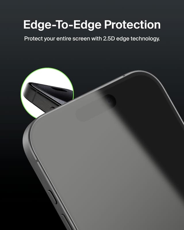 Detalle de Belkin ScreenForce tempered glass screen protector for iPhone 17 + iPhone 16 Pro (2-pack)