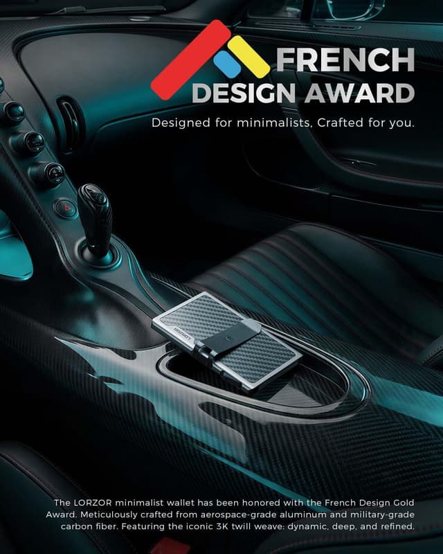 Detalle de LORZOR Minimalist Slim Wallet with Removable Money Clip (Military-Grade Carbon Fibre) – RFID Blocking Card Holder