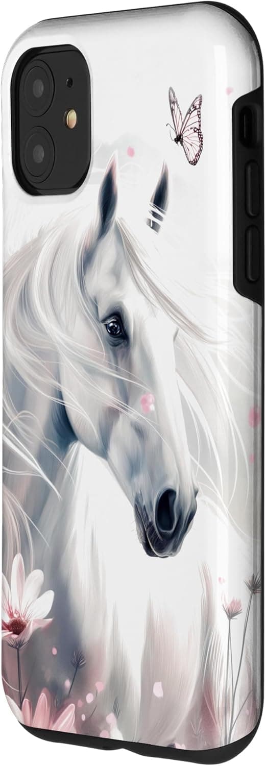 Detalle 2 de Cheval Fleurs Papillon Amoureux des Chevaux Coque iPhone 11