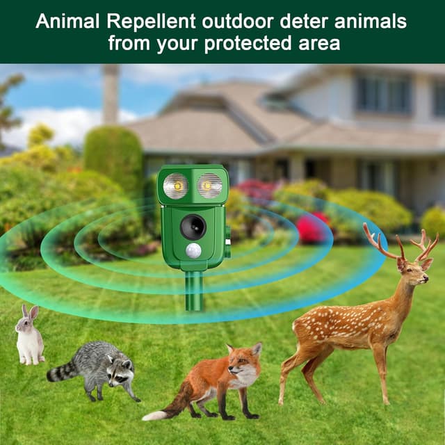 Detalle de Ashmita Ultrasonic Cat Repeller (USB & Solar) with PIR Sensor and LED Flash, IP65 Waterproof