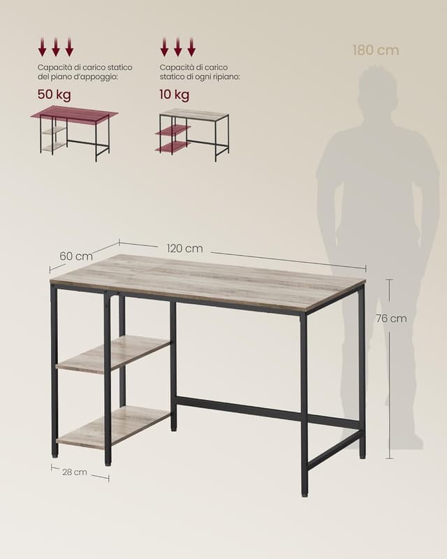 Thumbnail 2 de VASAGLE Scrivania LWD47MB 120x60x76 cm