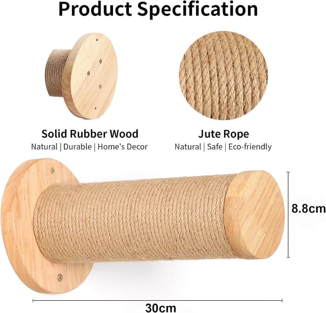 Detalle 2 de FUKUMARU Cat Wall Furniture 30cm Wall-Mounted Climbing Steps (Pack of 2) with Jute Scratches