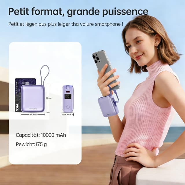 Detalle 2 de Hichain Mini Powerbank USB-C 22,5 W 10000 mAh