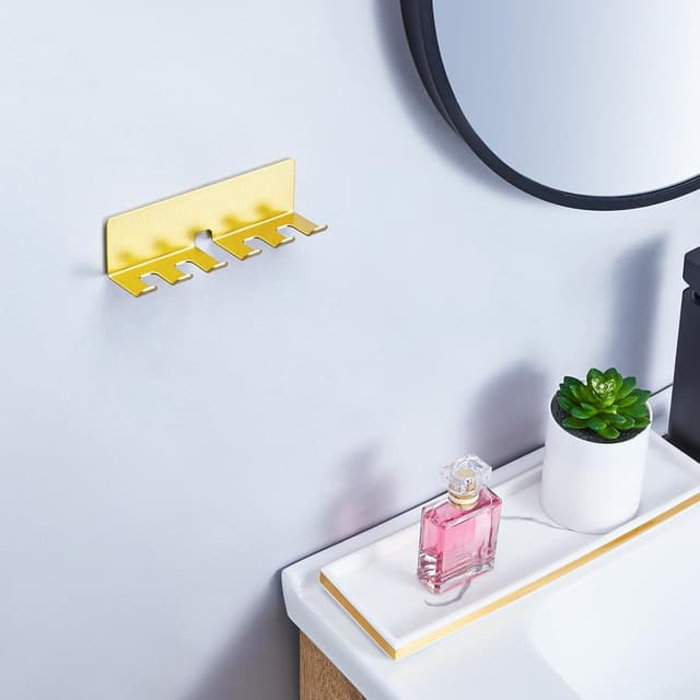 Detalle de GGQ Zahnbürstenhalter (Wand, ohne Bohren) mit selbstklebender Aufsatz-Halterung für elektrische Zahnbürsten – Gold, Groß