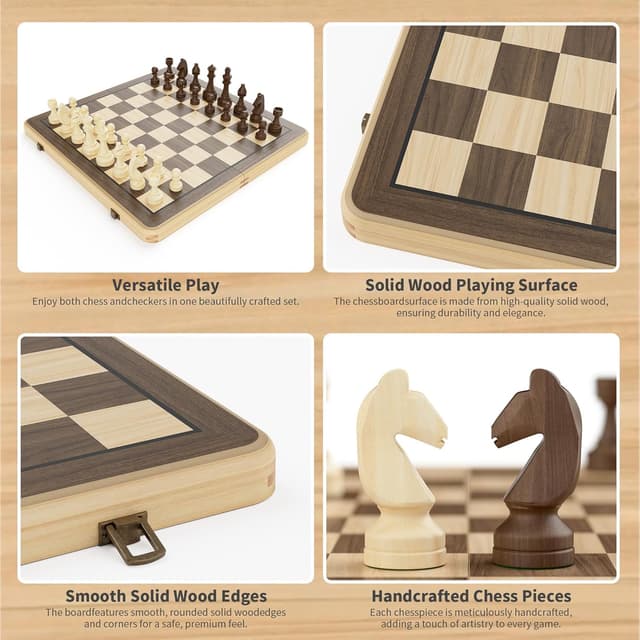Thumbnail 4 de 38 cm Holz Klapp-Schach- und Dame-Set