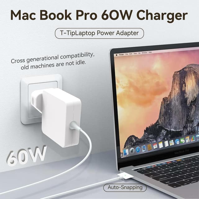 Detalle de 60W T-Tip Fast Charger Replacement MacBook Pro/MacBook Air Magnetic Charger (T-Tip, 16.5V output) – for model A1502/A1465/A1436/A1435/A1425