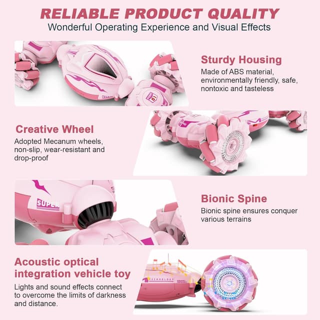 Detalle de Fosgoit Pink 4WD Gesture Sensing RC Stunt Car (2.4GHz) for Girls 6–12