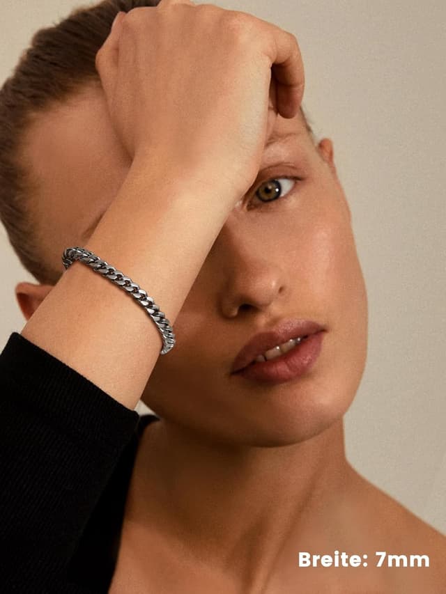 Detalle de Bestyle Herren-Armband aus Edelstahl mit Cuban-/Panzerkette (5/7/9/12,5 mm) in Silber/Schwarz/Gold