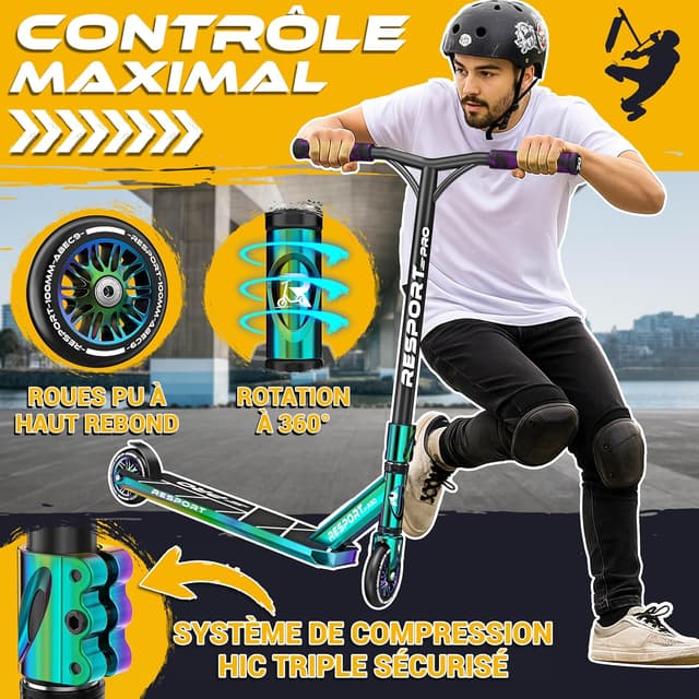 Detalle 2 de RE:SPORT Trottinette stunt Revo Pro avec roues 110 mm PU et guidon en Y (cascade/freestyle)