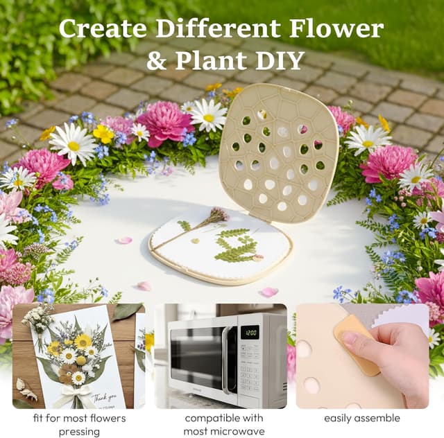 Detalle de Aboofx Mikrowellen-Blumenpresse (22,9 x 22,9 cm) – Schnell-Trocknung für Blumen, Kräuter & Blätter