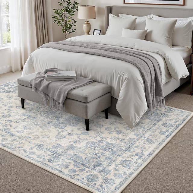 Detalle 2 de HUGEAR Vintage Großteppich für Wohnzimmer & Schlafzimmer, 300×400 cm, blau – retro kurzflor, waschbar