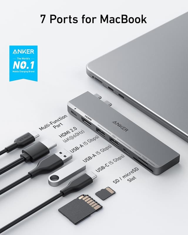 Detalle 2 de Anker 547 USB-C Hub para MacBook 💻 7 en 2