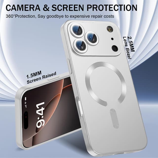 Detalle de Misscase Magnetic Case for iPhone 17 Pro (6.3 in) with Camera Lens Protector, MagSafe-Compatible Slim TPU Bumper Cover — Silver