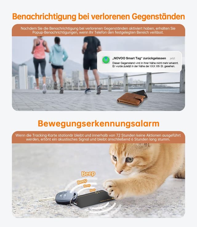 Detalle 2 de NOVOO lot de 2 cartes de suivi de portefeuille rechargeables avec Apple Find My (iOS uniquement)