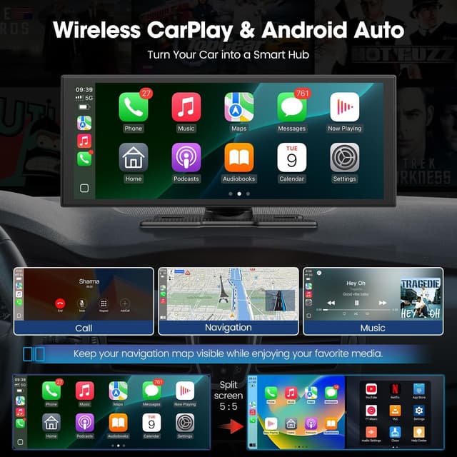 Detalle de LAMTTO Upgraded 11" Wireless CarPlay Screen with Backup Camera