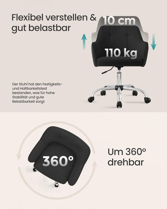 Thumbnail 6 de SONGMICS Homeoffice-Drehstuhl OBG019B01 (höhenverstellbar, bis 110 kg) mit atmungsaktivem Stoff, schwarz