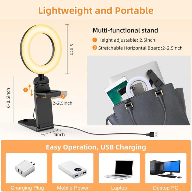 Thumbnail 6 de 5" Desk Ring Light with Stand — LED ring light for video calls