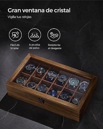 Thumbnail 4 de SONGMICS Caja para relojes 12 compartimentos Nogal