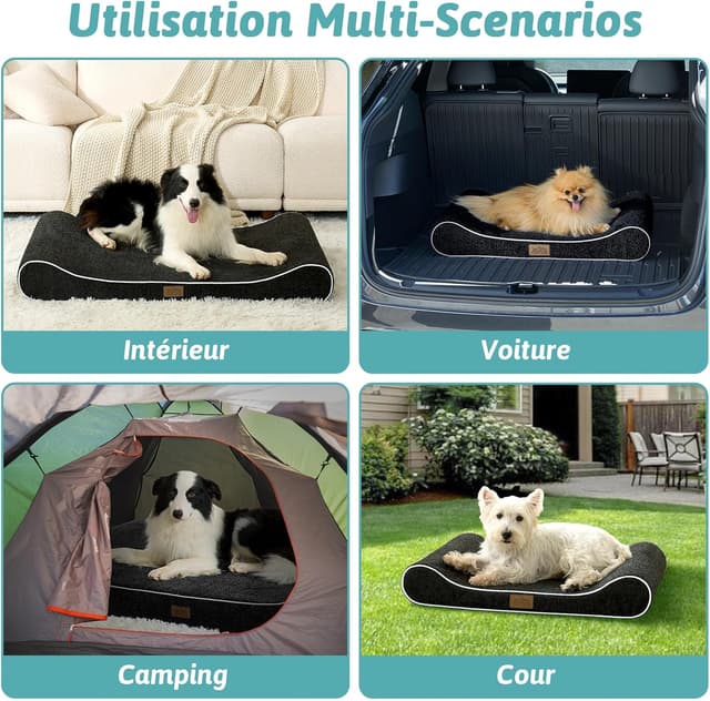 Thumbnail 6 de COZY KISS Panier Chien XL orthopédique 130x90x20 cm avec coussin lavable – noir