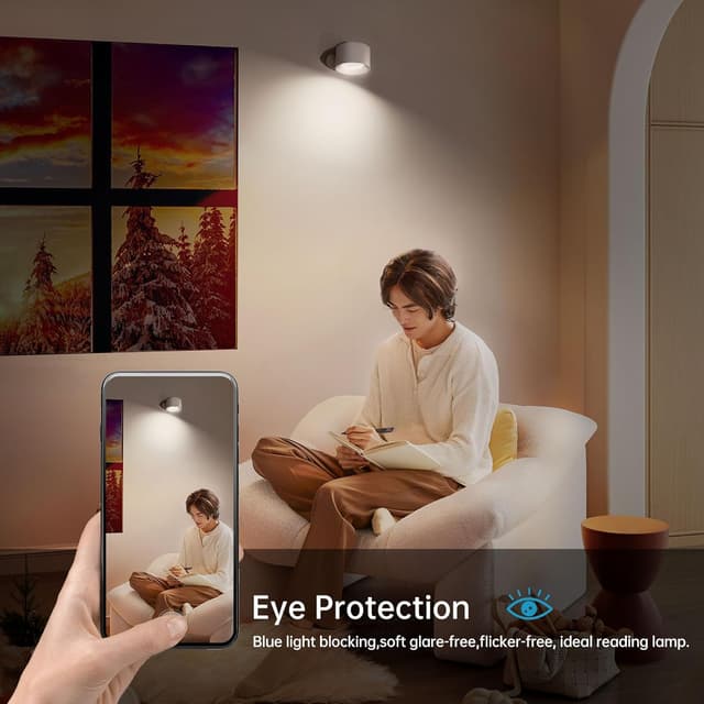 Detalle de Coollamp LED Wall Light 2‑Pack with 3 Colour Modes, Touch Control and 360° Rotation