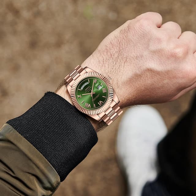 Detalle 2 de NIBOSI Orologio da uomo analogico al quarzo in acciaio inox con giorno e data, impermeabile 3 ATM