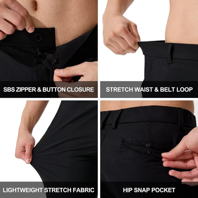 Detalle de QPNGRP Men’s Lightweight Stretch Golf Pants (30"/32"/34" Inseam) — Quick-Dry, Moisture-Wicking Work Dress Pants