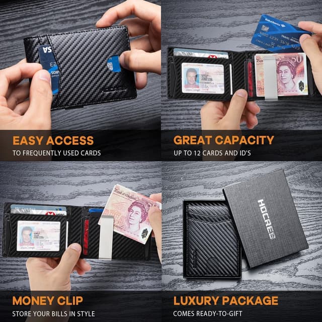 Detalle de HOCRES Mens RFID Slim Wallet with 12 slots