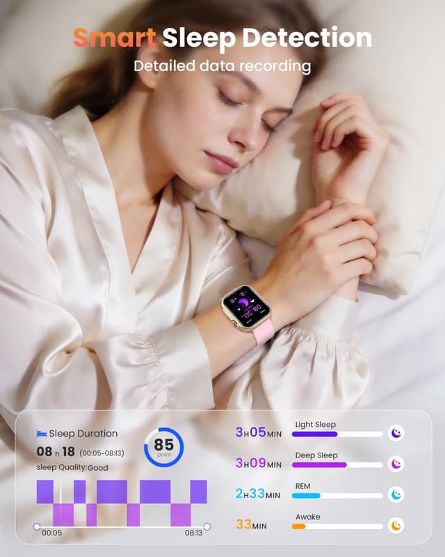 Detalle de Montre connectée femme Oliimptek avec batterie 1000 mAh et écran HD 1,83" (or rose)