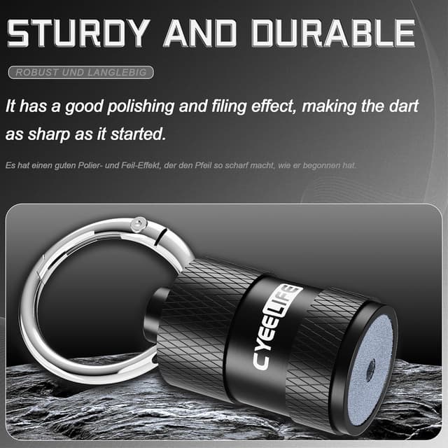 Detalle de CyeeLife Schleifsteine für Dartpfeile mit Metallspitzen – kompakter Dart Sharpener als Schlüsselanhänger