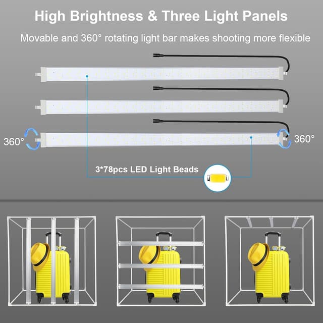 Detalle de PULUZ Fotobox 80x80 cm (32 Zoll) mit dimmbaren LED-Lichtleisten, 234 LEDs und 4 PVC-Hintergründen