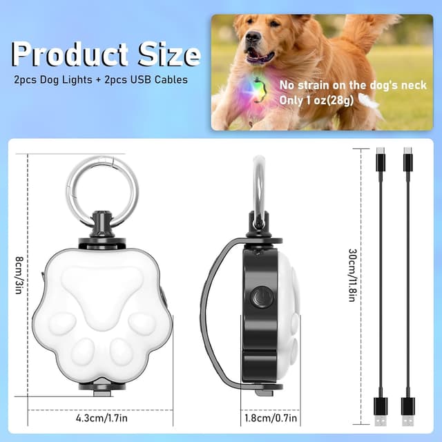 Detalle 2 de 4-Mode LED dog light, 2 pack USB rechargeable